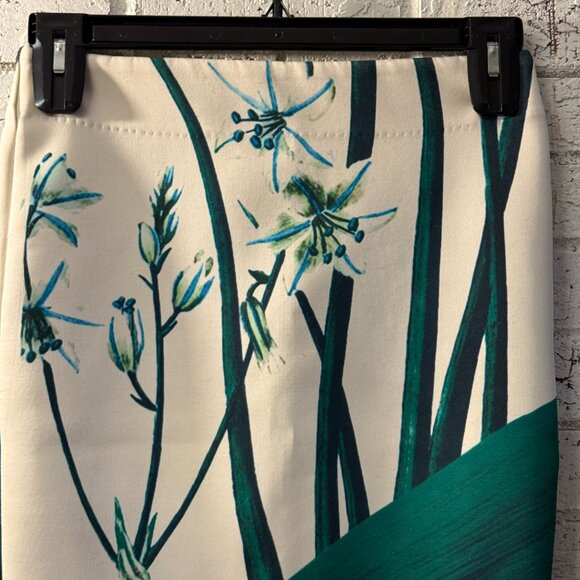Beulah Style Pencil Skirt Small White Green Floral Botanical Print - Picture 2 of 11